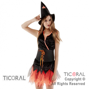 DISF BRUJA NARANJA ADULTO T.1 C/SOMBRERO CAND x 1